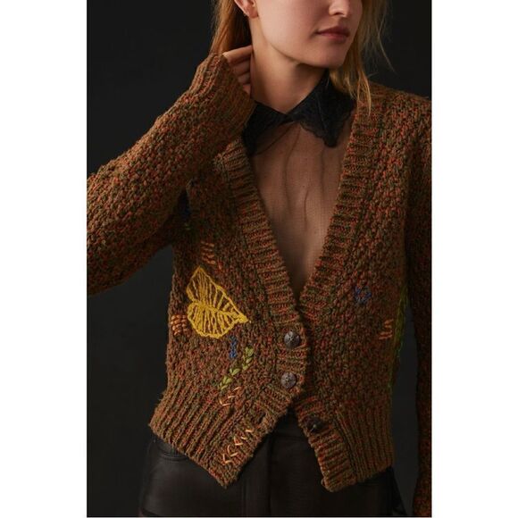 NEW Wendy Wurtzburger & Marcella Volini Anthropologie Monstera Cardigan Sweater - Picture 1 of 5